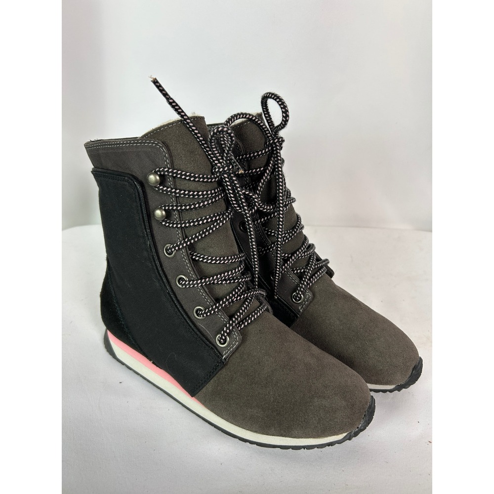 EMU Australia Gray Black Waterproof Shearling Lined Lace Up Winter Boots Size 6